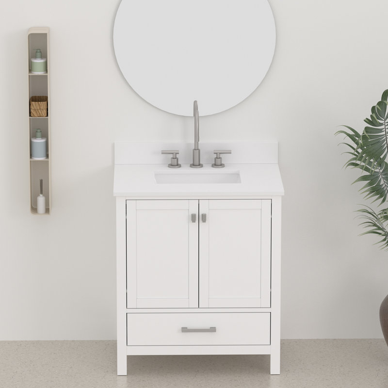 36”white Quartz Stone Bathroom Vanity Top Backsplash