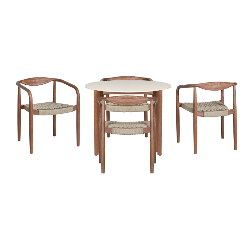 Ensemble repas d'extérieur 5 pièces Cove en eucalyptus et corde brun