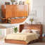 Grand lit escamotable avec station de charge et tiroirs de rangement, merisier Murphy-1118748107