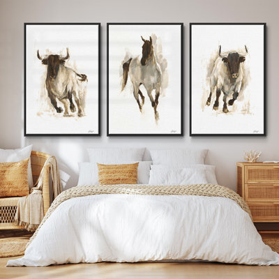 Rustic Bull II, ensemble de 3 toiles encadrées sur toile