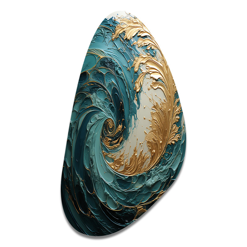 «Enfield - Abstract Spirals Unique Shape», reproduction d'art asymétrique en métal doré, H 39 po x l 21 po