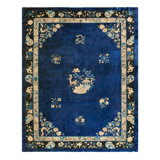 Antique Peking Chinese Floral Blue 1920s Rug
