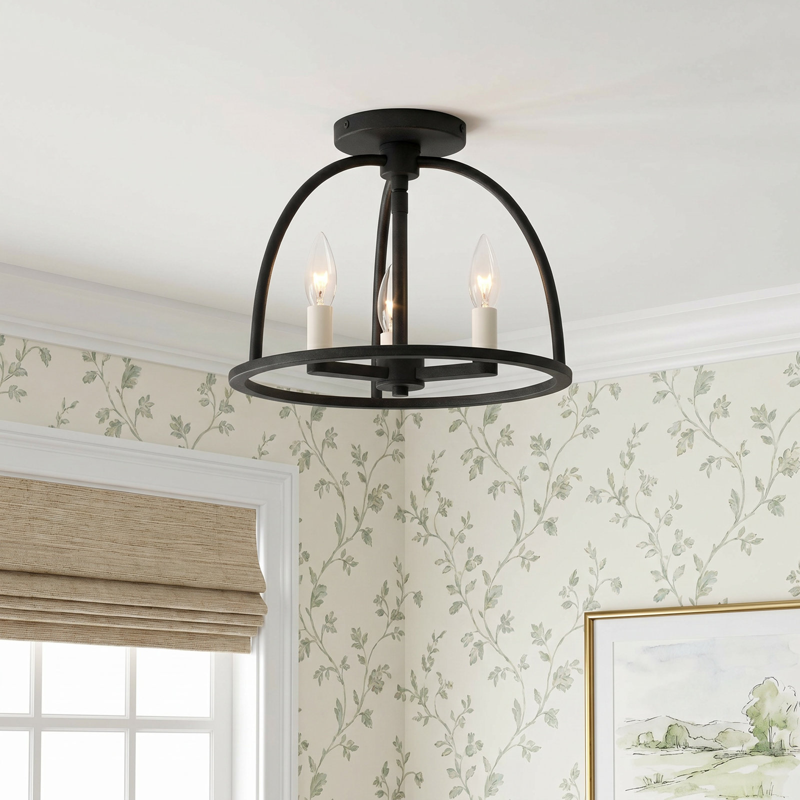 3-Light Semi Flush Mount, Black