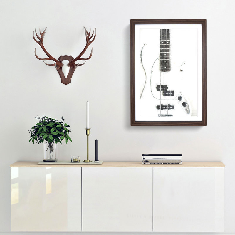 White Bass Guitar - Picture Frame Painting Print, 87cm H x 62cm W x 2cm D, Walnut Framed