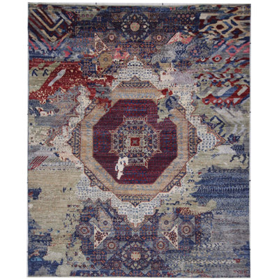 Tapis unique rouge / bleu marine de 8 pi 2 po x 9 pi 9 po