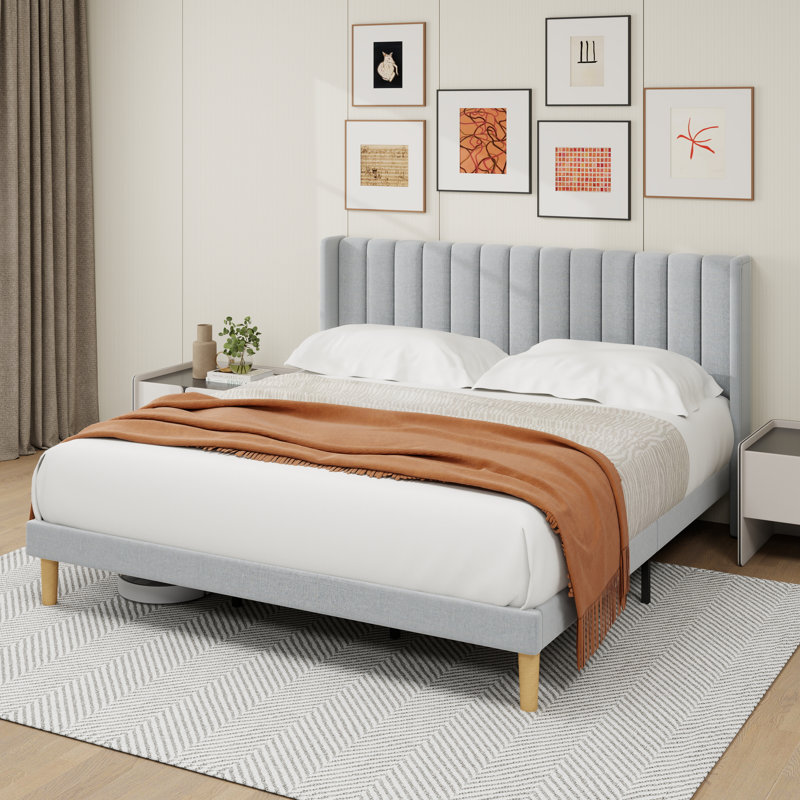 Sutter Upholstered Wingback Bed, King, Gray