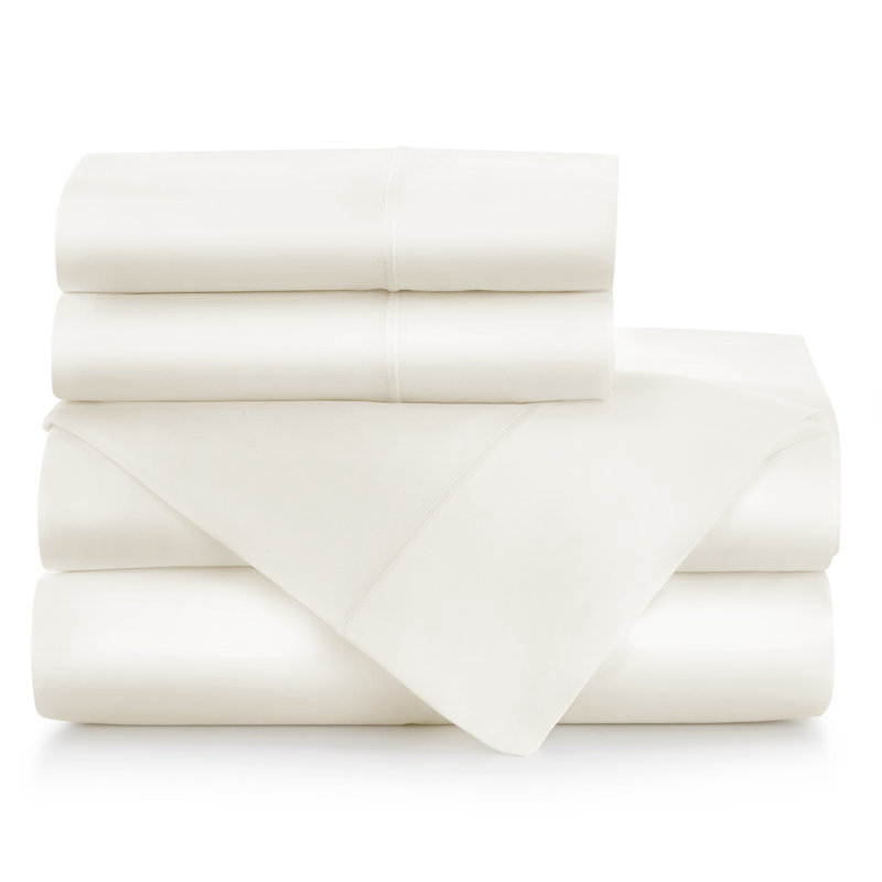 Soprano 420 Thread Count 100% Cotton Sateen Sheet Set, Twin Sheet Set + 1 Pillowcase, Ivory