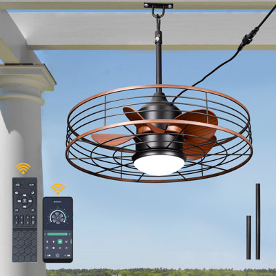 24" Outdoor Ceiling Fan with Lights Waterproof Gazebo Hanging Fan with Remote and APP, Plug in Caged Ceiling Fan with 6 Speed