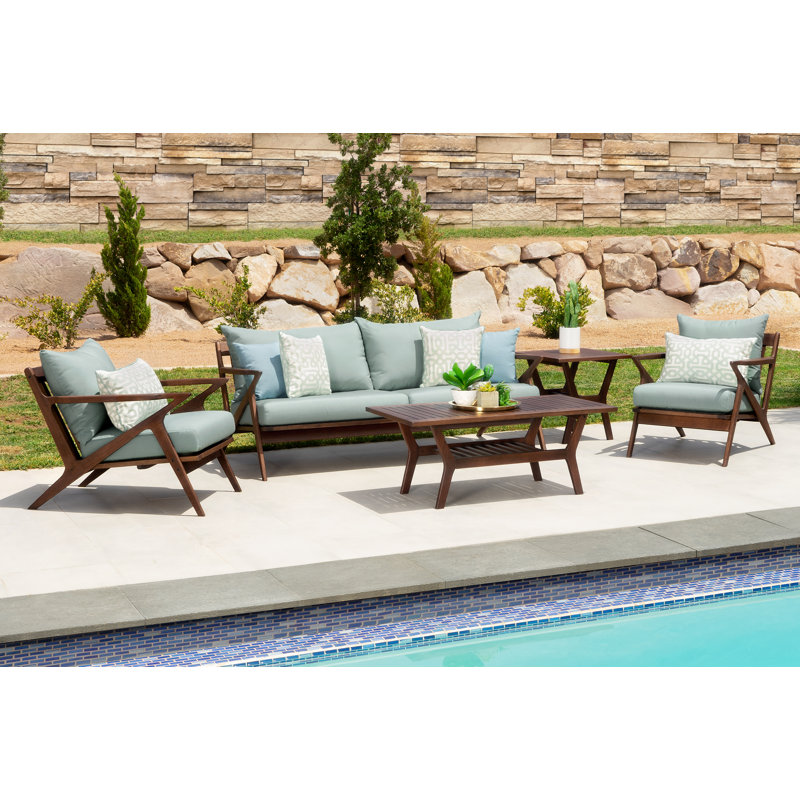 Minhaj Sofa Seating Group With Sunbrella Cushion Covers, Canvas Spa Sunbrella® Canvas