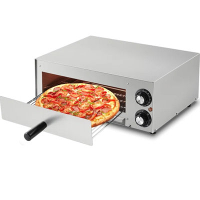 Commercial Pizza Oven Countertop, 1100W Stainless Steel Electric Pizza Oven, Indoor Pizza Maker with Timer/Crumb Tray, Single Deck Layer Pizza Cooker for Restaurant Home