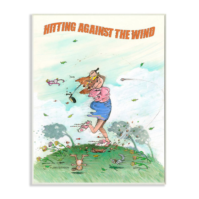 « frappe contre the wind amusant golf drawing sports design » par gary patterson, impression, Plaque en bois