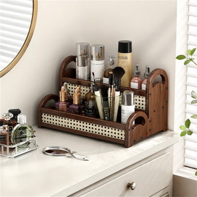 Double-Layer Woven Bamboo Cosmetic And Jewelry Racks