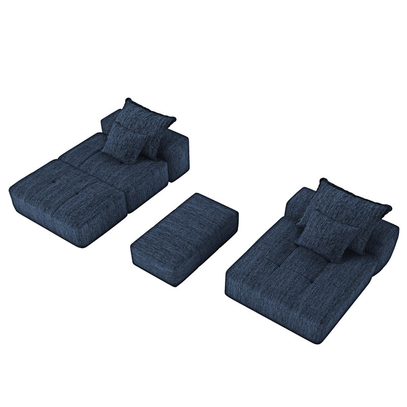 Boneless Modular Sectional Sofa With Ottoman, Blue