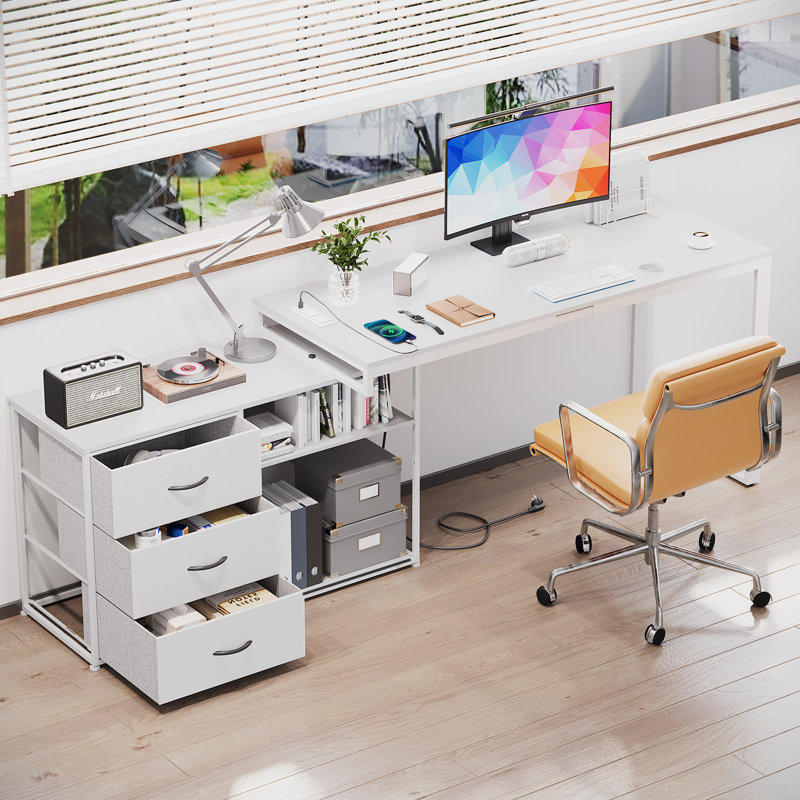Ahriana L-Shaped Metal Base Computer Desk, White, White