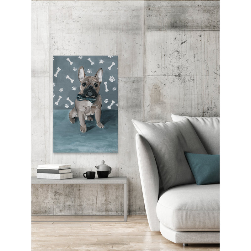 Bulldog And Bones by Parvez Taj - Wrapped Canvas Painting, 30 cm H x 20 cm W x 4 cm D