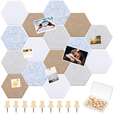 Carreaux hexagonaux en liège 6,7 x 5,9 po 16 pièces avec 50 punaises en bois, planches de liège pour mur, carreaux de feutre avec ruban Nano