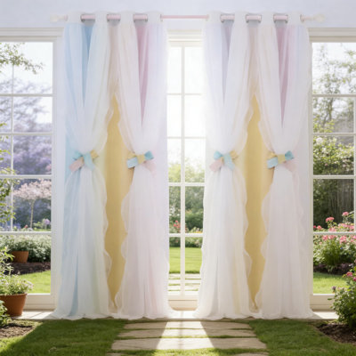 Rideaux occultants à double couche avec superposition de volants, rideaux obscurcissant pour la décoration de la chambre à coucher, 2 panneaux par ensemble