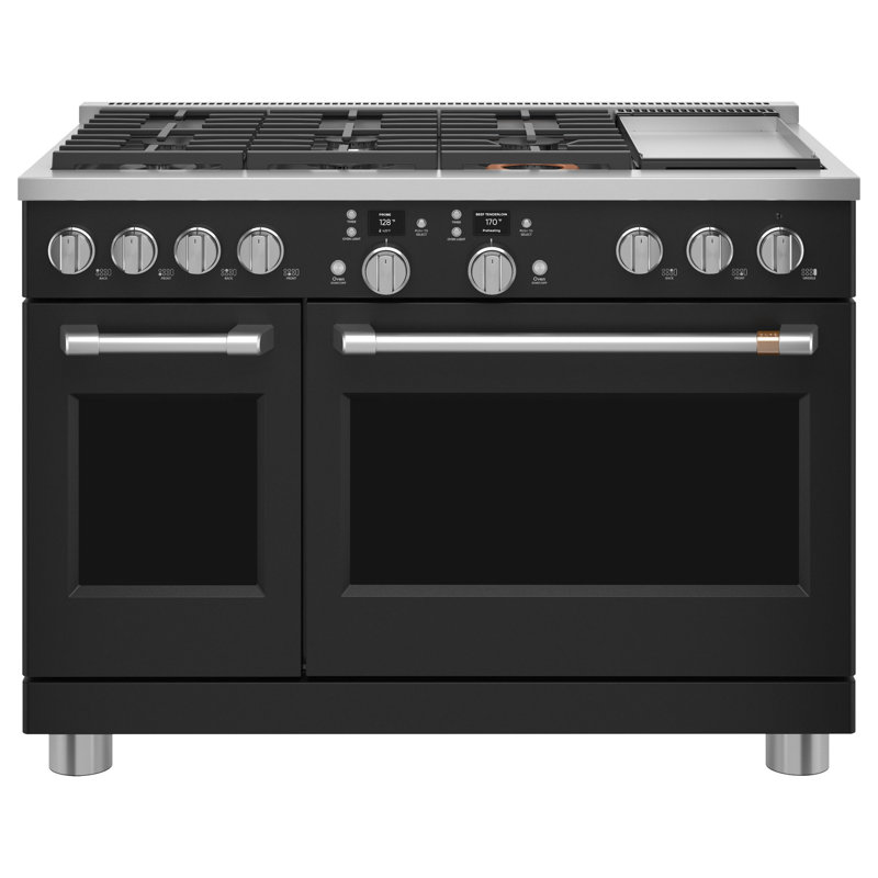 Café 48" Dual Fuel Sealed Burners Double Oven, Matte Black, Brushed Stainless