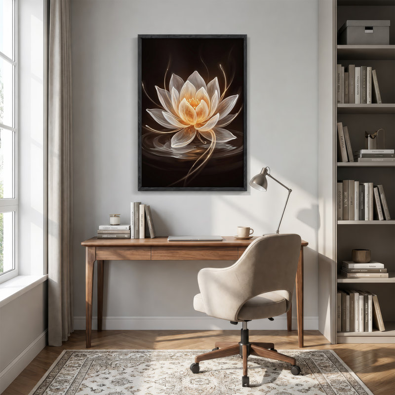 «Glowing White Lotus Flower Floating on Dark Water», art mural sur toile, H 48 po x l 36 po