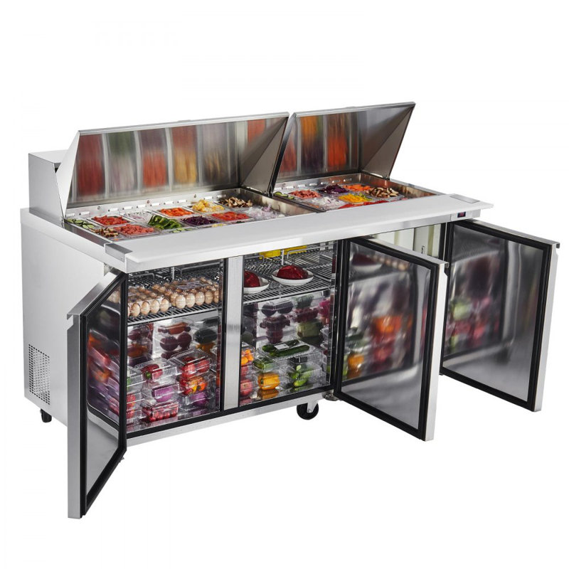 Commercial Refrigerated Sandwich Prep Workable Stainless Steel Triple Door