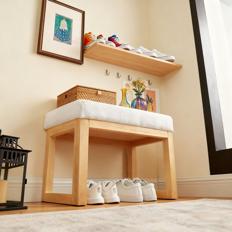 Upholstered Shoe-changing Bench, Beige