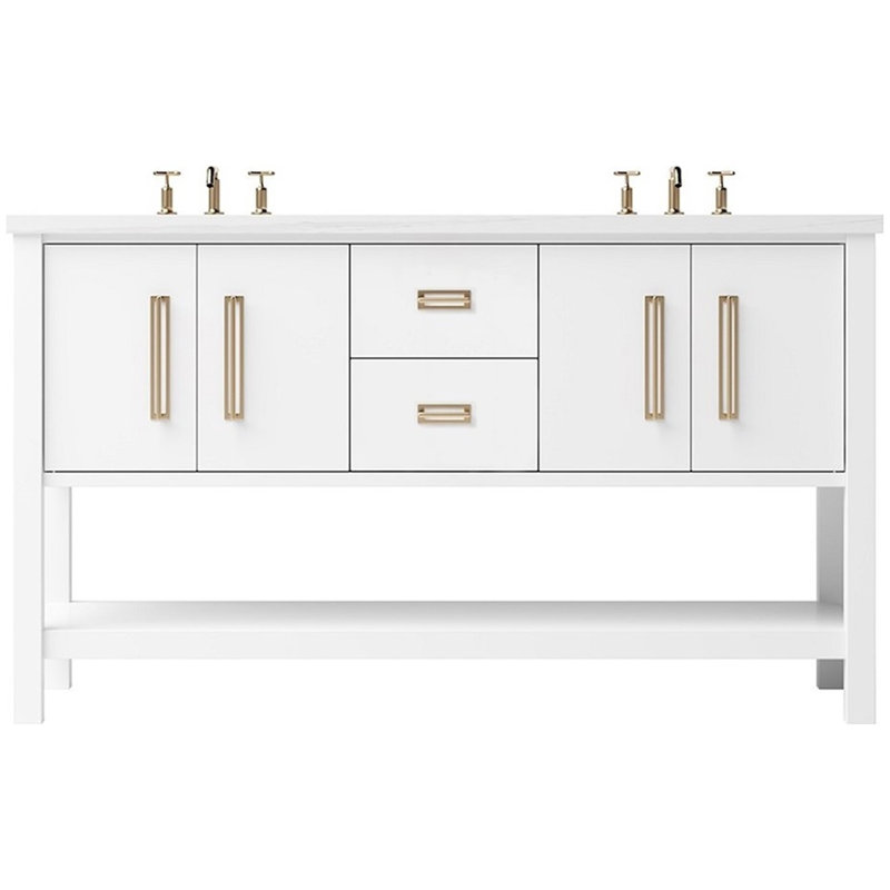 Meuble-lavabo double Kiawah, Blanc pur, Or satiné, 72"