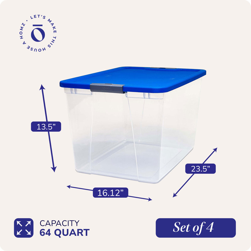 Homz Secure Latch Large Clear Stackable Storage Container Bin, Blue