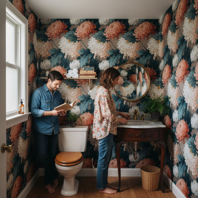Papier peint floral, papier peint classique rétro
