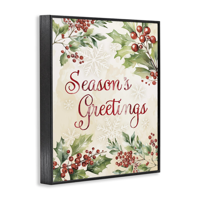 Season's Greetings Holly Berries, giclée encadrée, design par Nicole DeCamp, H 20 po x l 16 po, Giclée encadrée noir minuit