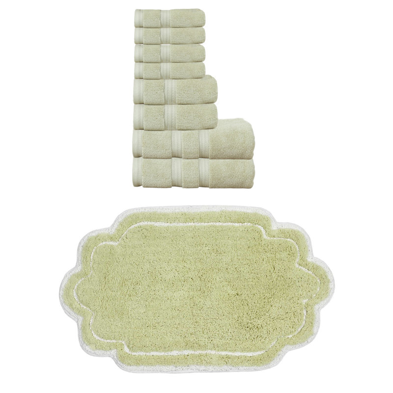Ensemble de serviettes de bain et tapis de bain 100% coton Talbert Collection, Vert, Ensemble de serviettes 9 pièces