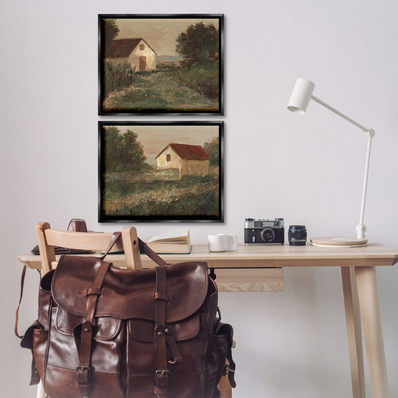  Ensemble de 2 toiles flottantes Traditional Country Farmland par Ethan Harper, Cadre flottant noir de jais