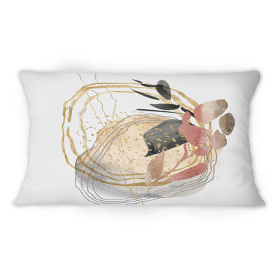 Bouquet de fleurs abstraites roses, contours dorés I - Coussin décoratif imprimé moderne