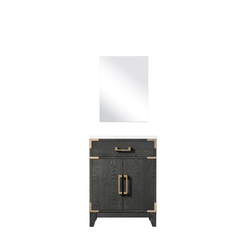 24 po De salle de bain en chêne noir l 18 po x P 18 po avec plateau en acrylique et miroir à fermeture douce, Noir