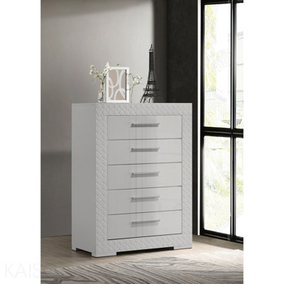 White High Gloss 5-Drawer Bedroom Chest