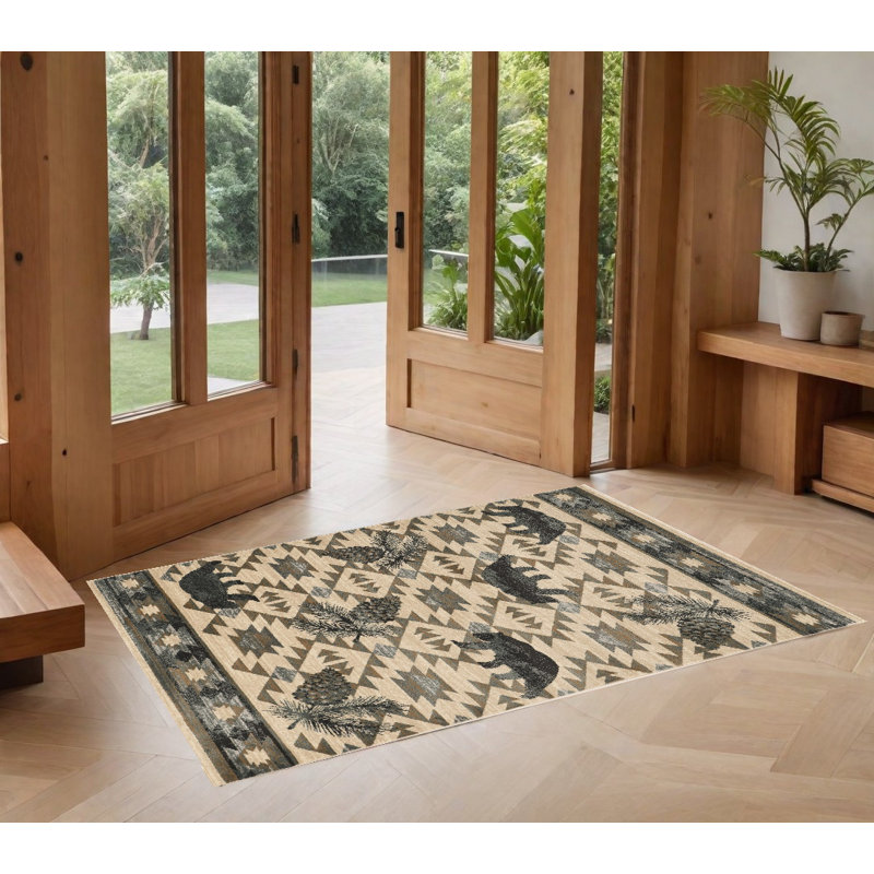Tapis ivoire et bleu Rayleigh 3 pi x 5 pi Woodland Lodge