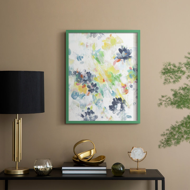 Wall Flower Patterns I Framed Print - Solid Wood, Green, 15" H x 12" W