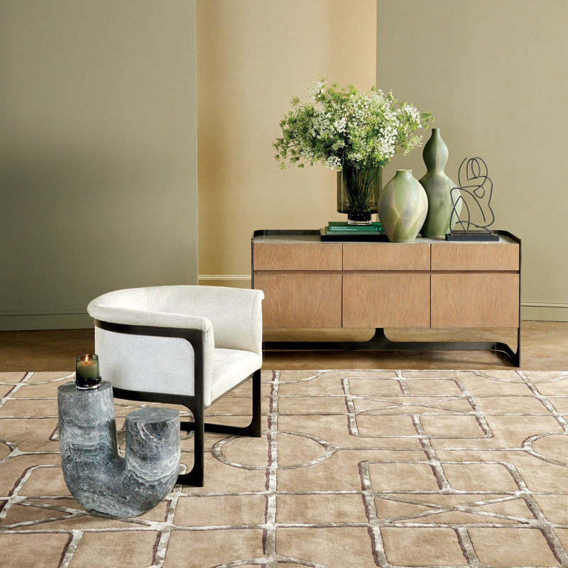 Wool Geometric Area Rug in Brown, Rectangle 11' x 14'