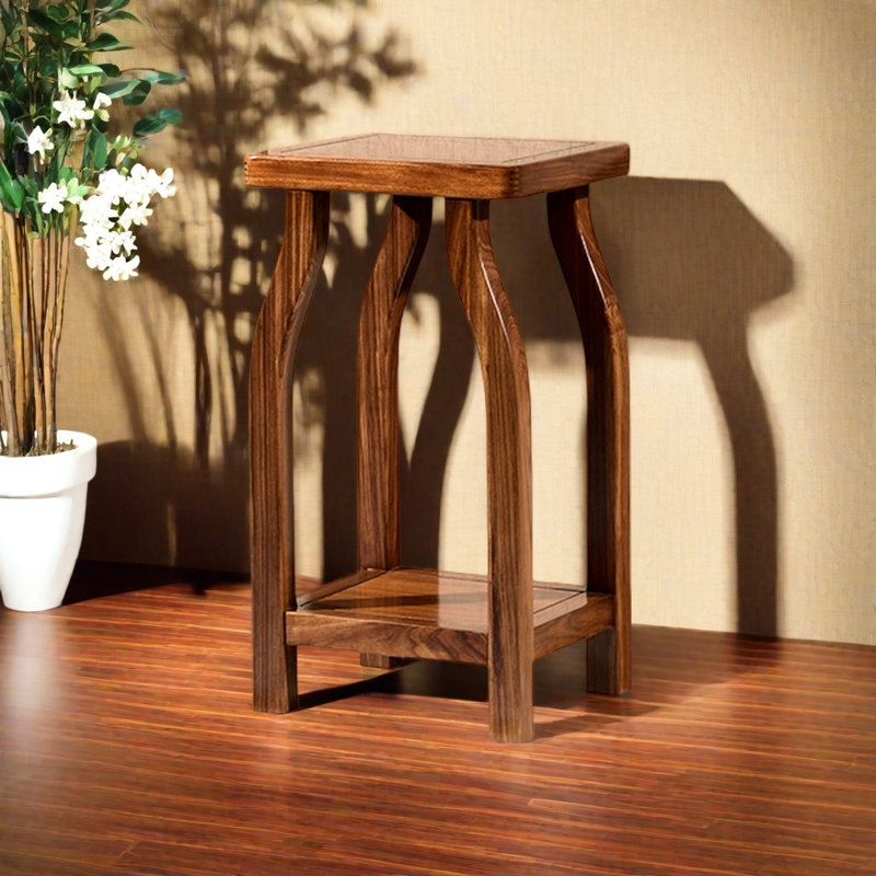 Support pour plante à double couche en bois massif à bord arrondi, H 29,72 po x l 16,14 po x P 14,17 po