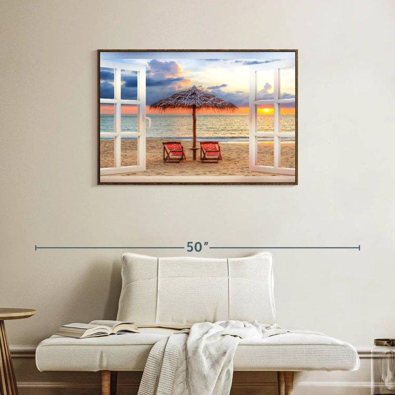 Fenêtre sur l'été Faustine, 37 po x 25 po, Cadre flottant noyer