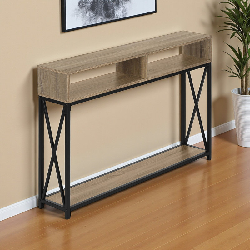 Table d'appoint à finition brune avec pieds en métal noir H 30,31 po x l 46,98 po x P 8,88 po Barteau