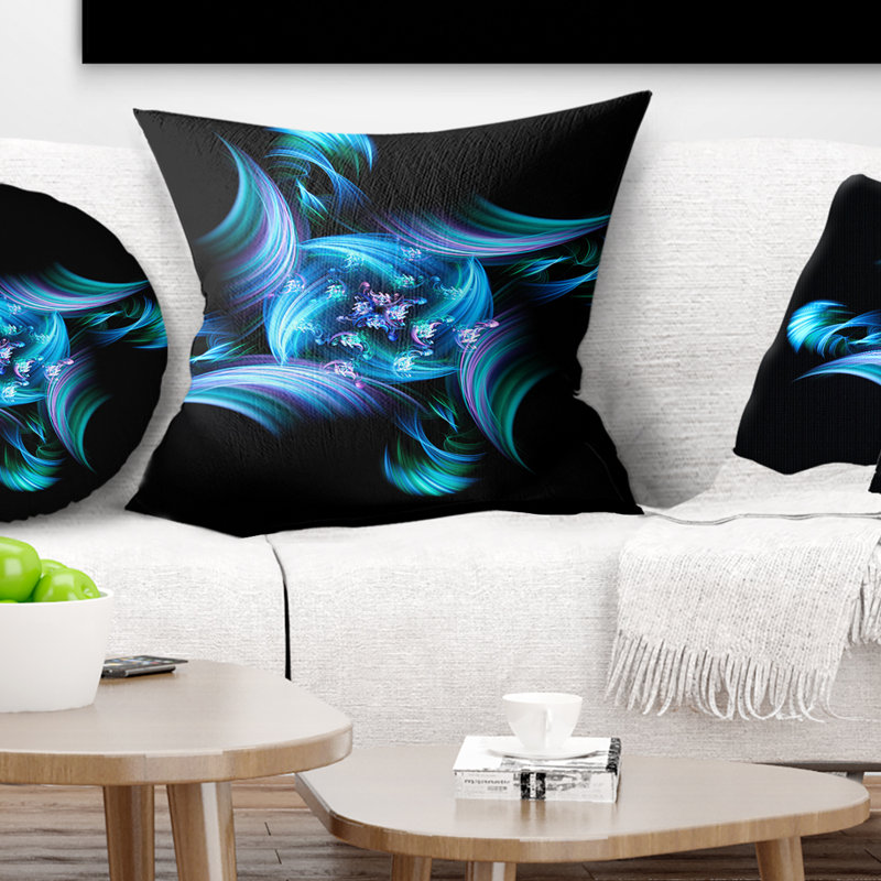 Vitrail multicolore - coussin imprimé floral, 16 po x 1 po, Bleu / noir, Coussin décoratif