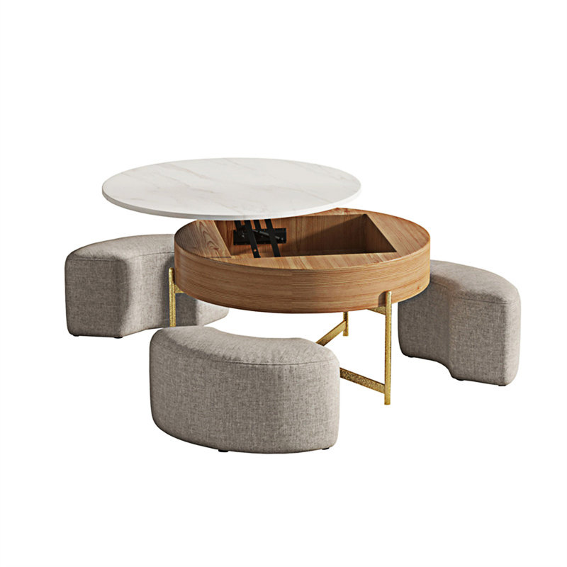 Round Lift-Top Coffee Table Set, Natural