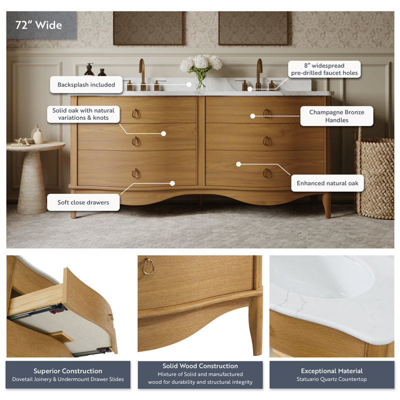 Grace 72" Bathroom Vanity In Natural Enhanced Oak, 72", Natural