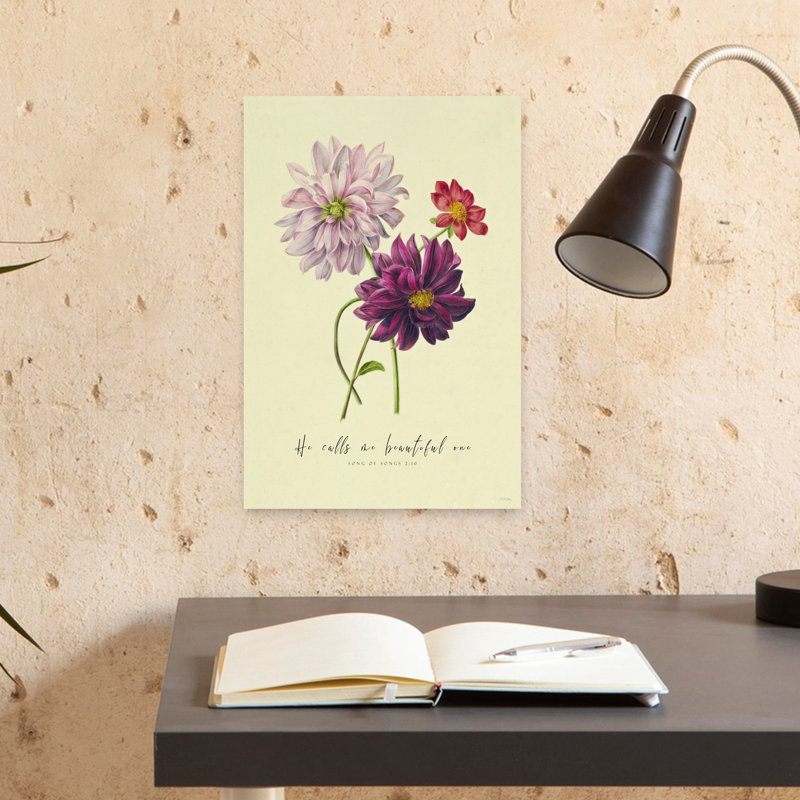 «He Calls Me Beautiful One Elegant Romantic Vintage Dahlia», art mural, H 18 po x l 12 po