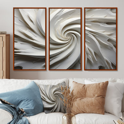 White Majestic Motion I - Abstract Spirals Wall Art Set