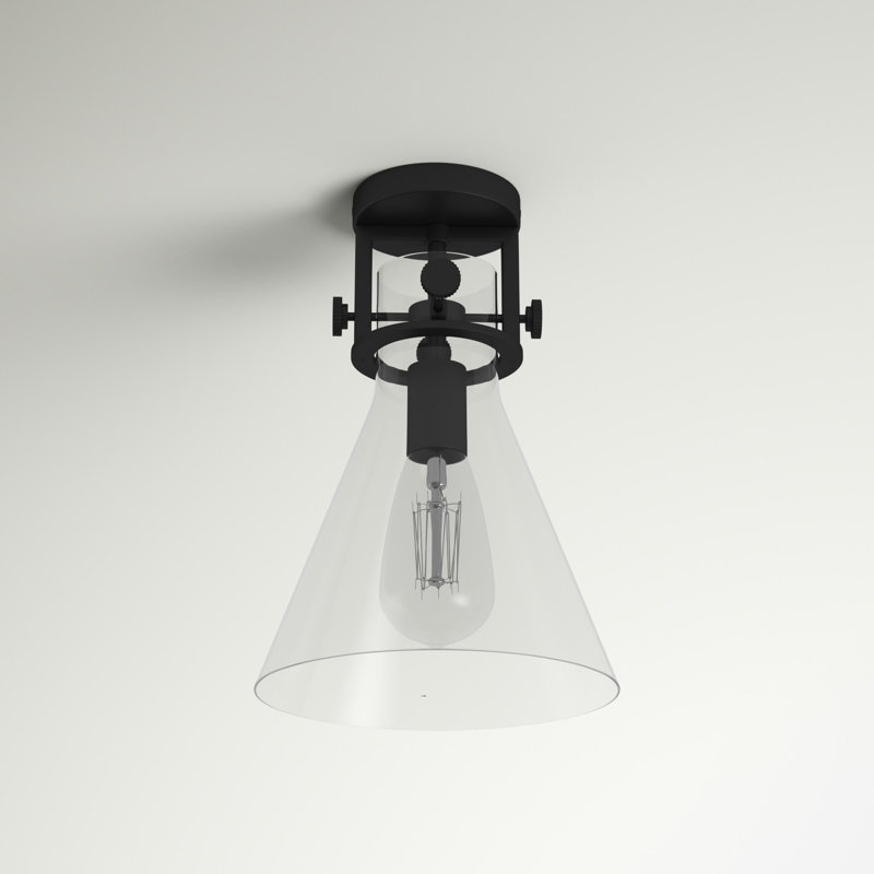 Plafonnier semi-encastré simple à 1 lumière de 8 po Borgen, Noir mat