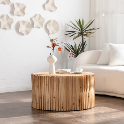 Table basse 31,5 "rétro cylindrique avec motif en relief, facile à nettoyer, pour plusieurs espaces. Décoration rétro intrigante - salon, bureau, salle à manger