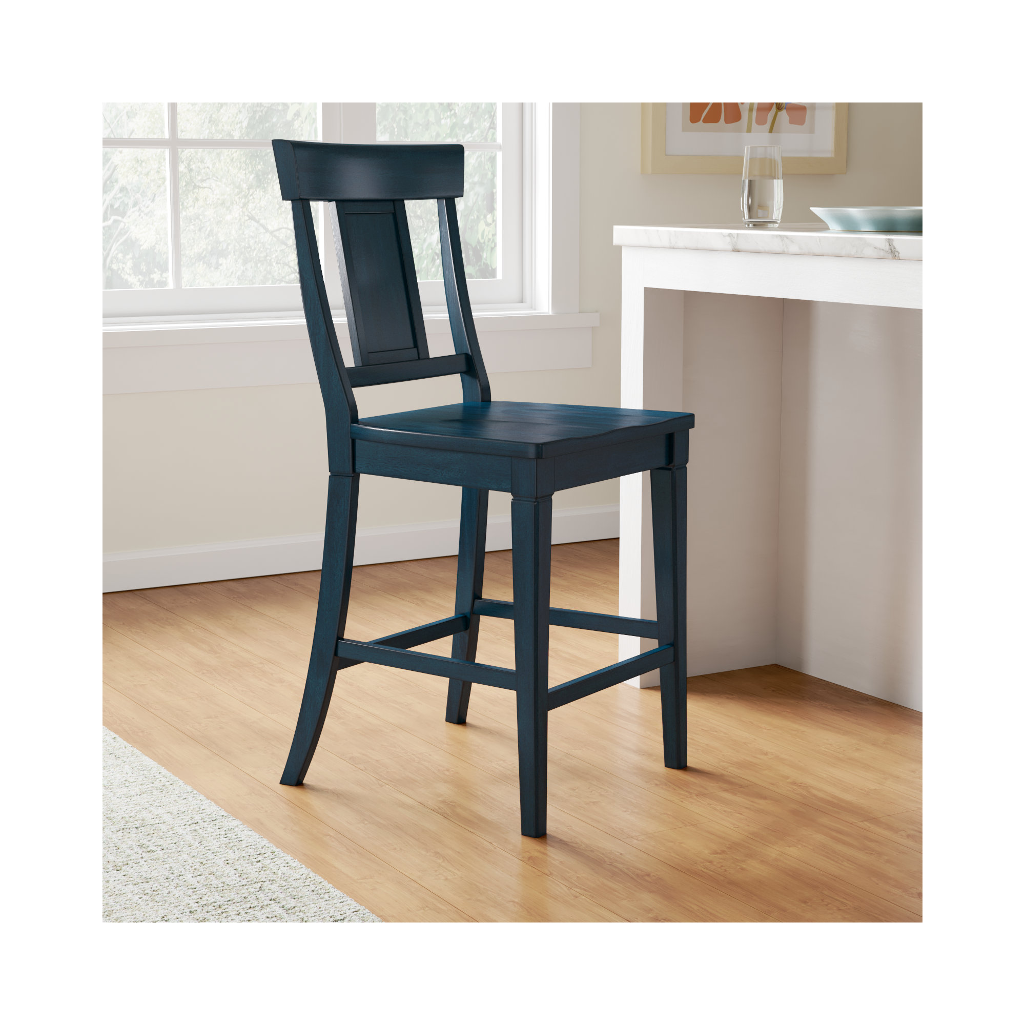 Fortville Solid Wood Counter/Bar Stool, Antique Denim, Counter Stool (24.21" Seat Height)