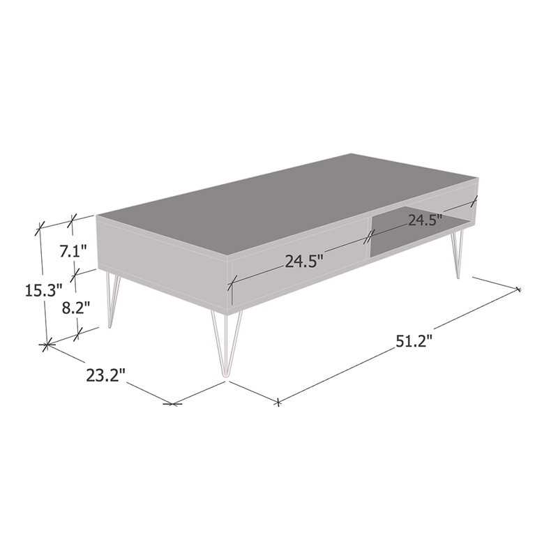 51.2" Coffee Table with High Gloss Finish, Black