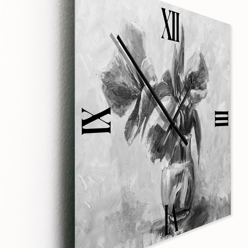 Horloge murale monochrome nature morte de fleurs dans un vase, Grand